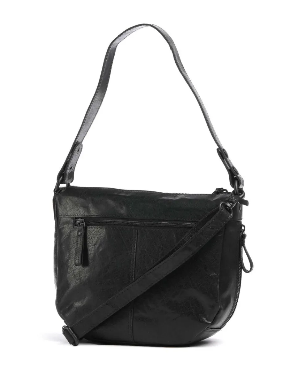Bronco Carmen Schultertasche fein genarbtes Leder schwarz