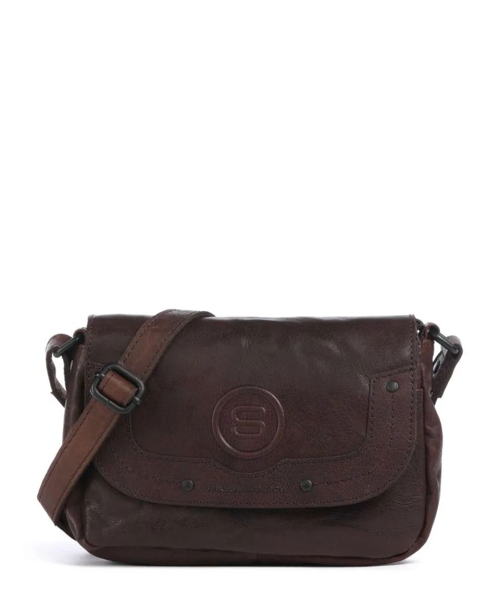 Bronco Linne Umhängetasche fein genarbtes Leder dunkelbraun