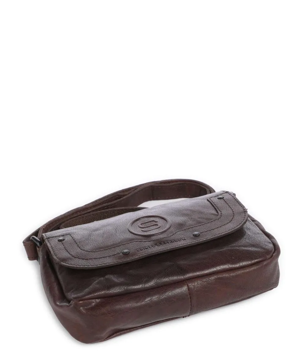 Bronco Linne Umhängetasche fein genarbtes Leder dunkelbraun