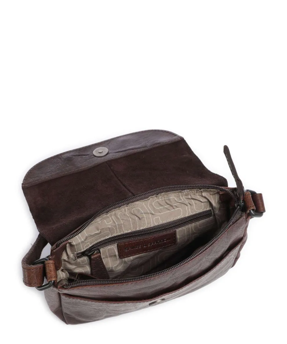 Bronco Linne Umhängetasche fein genarbtes Leder dunkelbraun