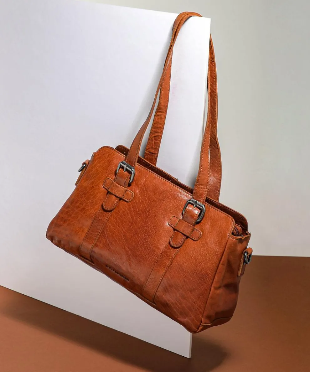 Bronco Schultertasche Büffelleder cognac