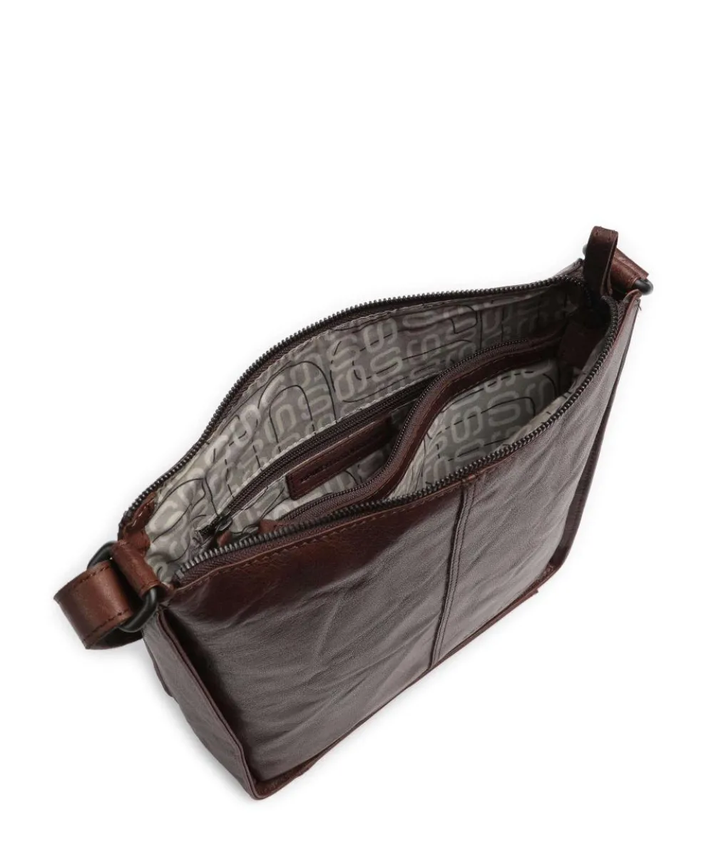 Bronco Titia Umhängetasche genarbtes Leder dunkelbraun