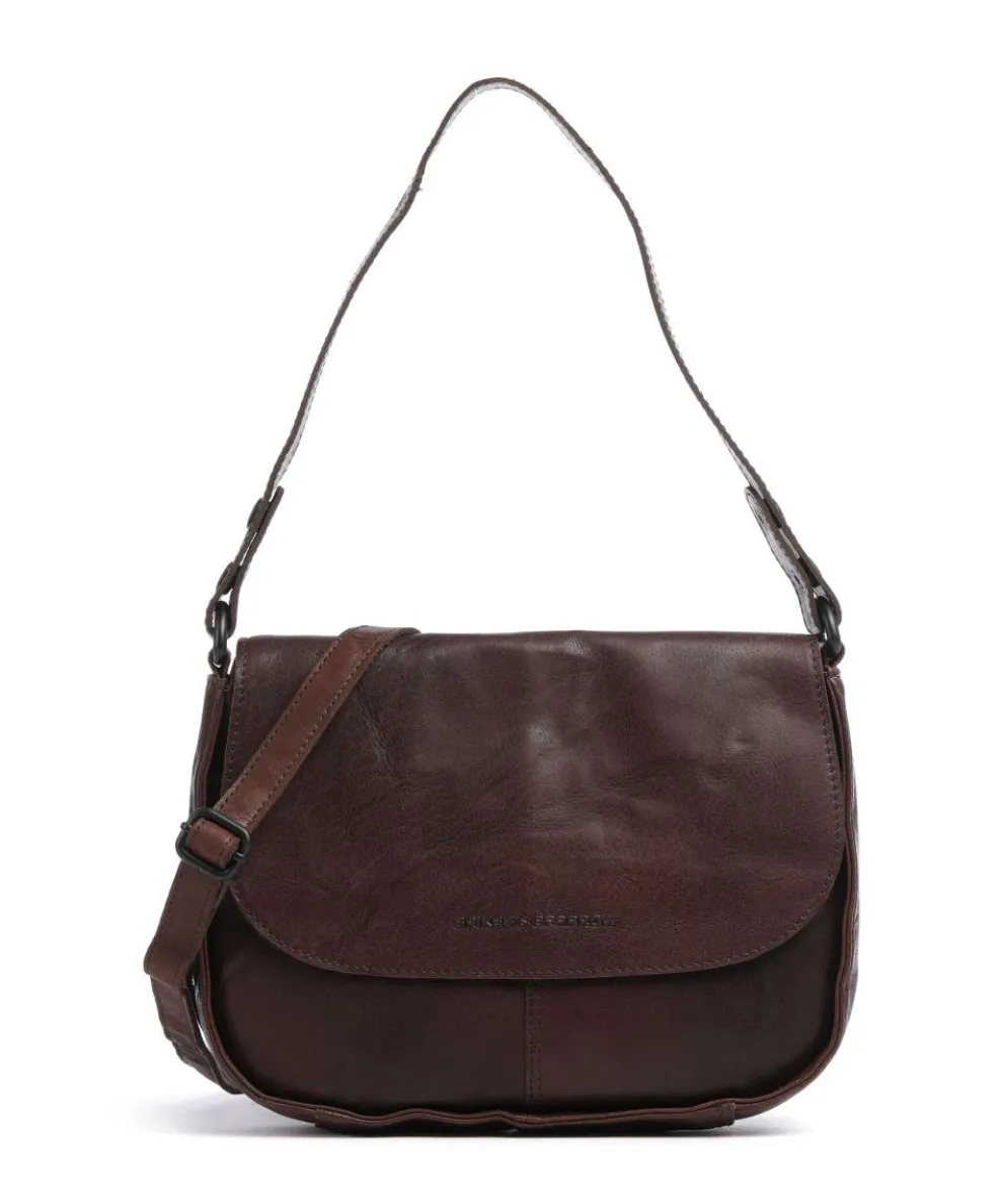 Bronco Yaris Schultertasche genarbtes Leder dunkelbraun