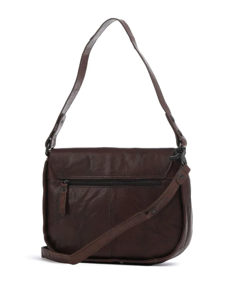 Bronco Yaris Schultertasche genarbtes Leder dunkelbraun