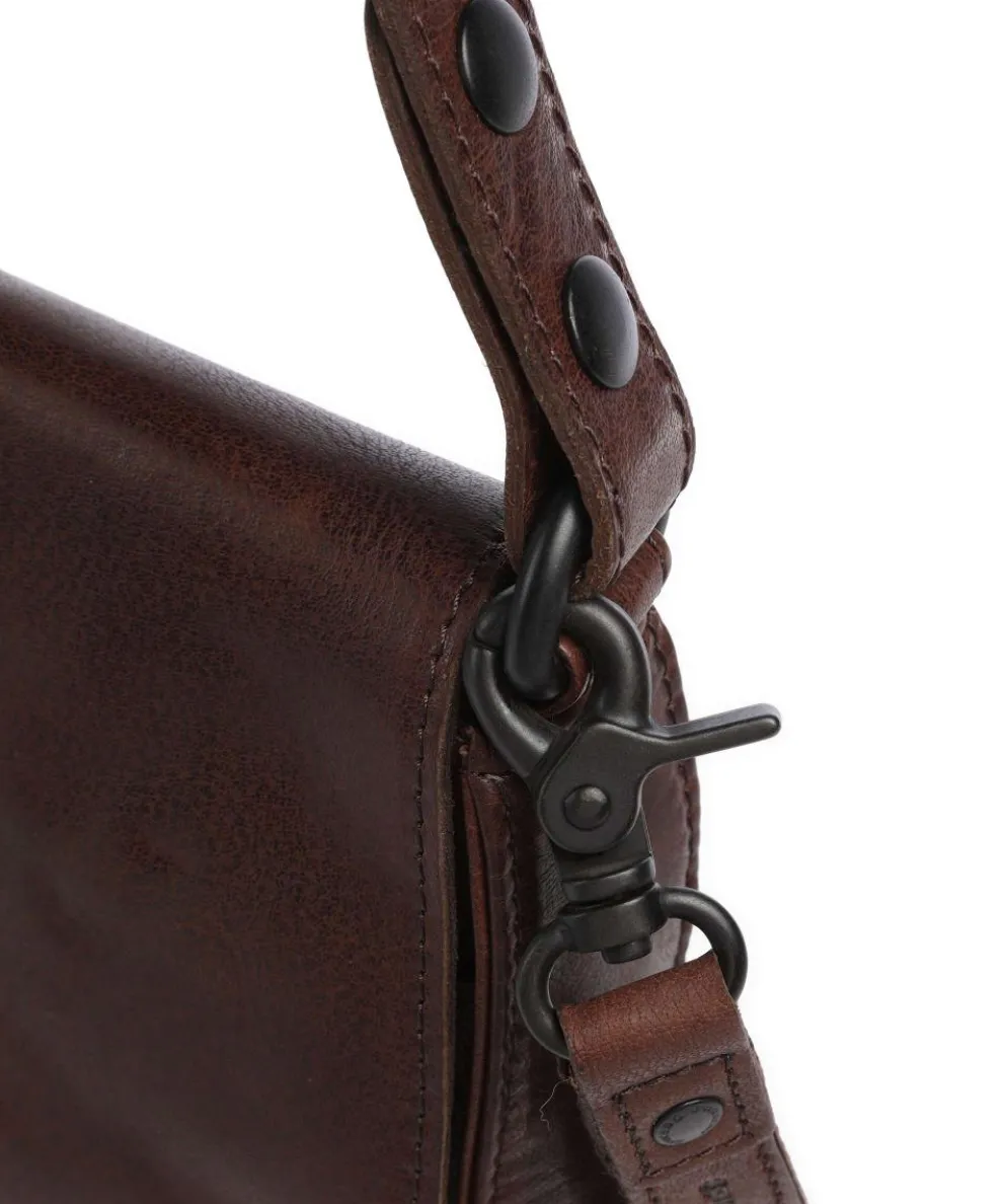 Bronco Yaris Schultertasche genarbtes Leder dunkelbraun