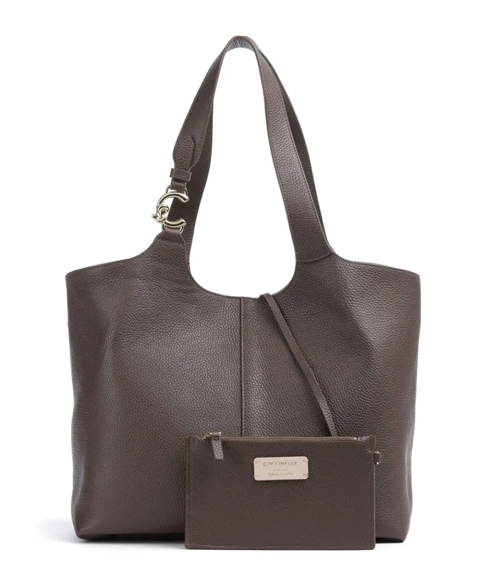 C-Easy Beuteltasche genarbtes Leder dunkelbraun