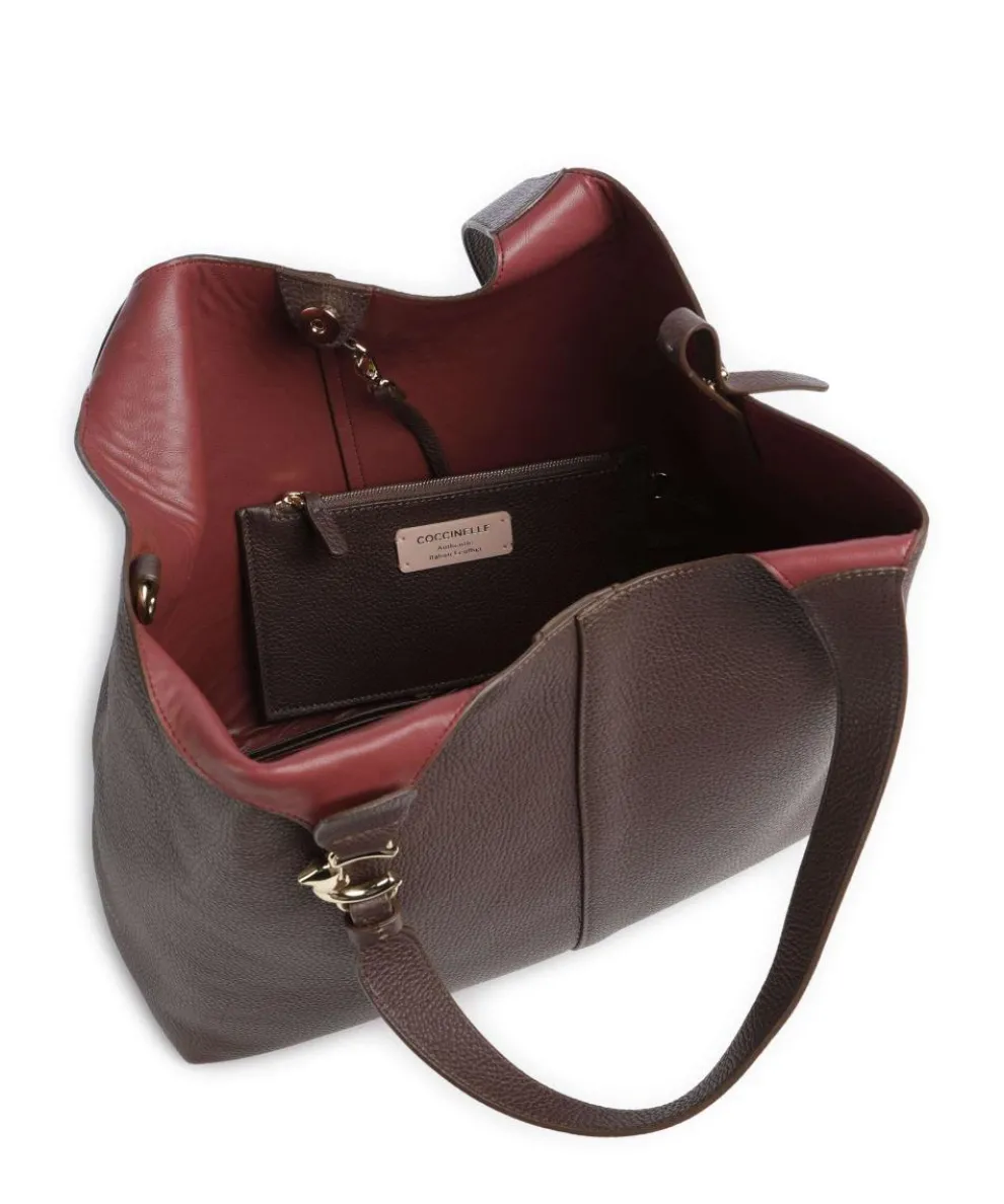 C-Easy Beuteltasche genarbtes Leder dunkelbraun