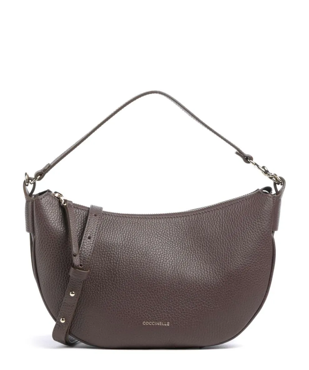 C-Easy Schultertasche genarbtes Leder dunkelbraun