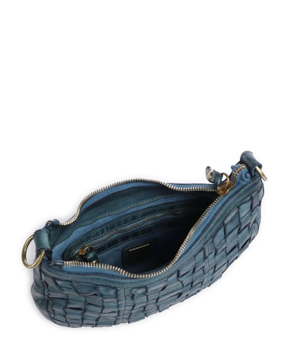 Schultertasche genarbtes Rindsleder dunkelblau