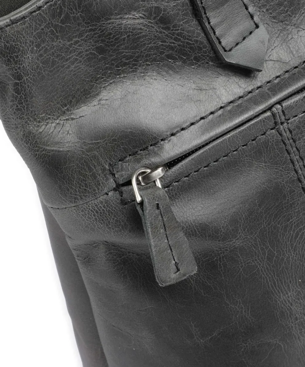 City Cowboy poly Schultertasche fein genarbtes Leder anthrazit