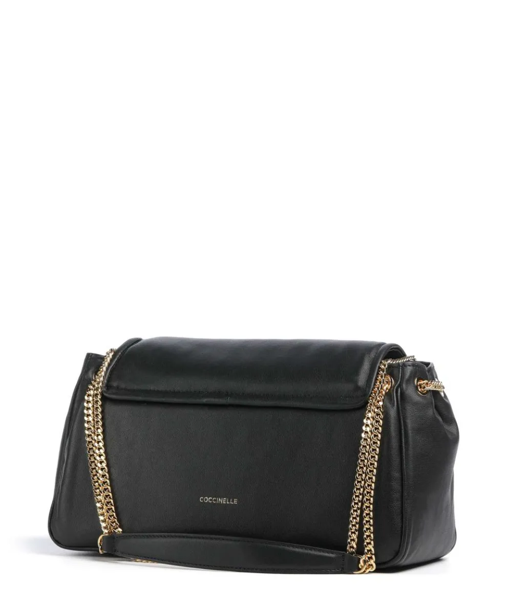 C-Me Fluffy Schultertasche fein genarbtes Rindsleder schwarz