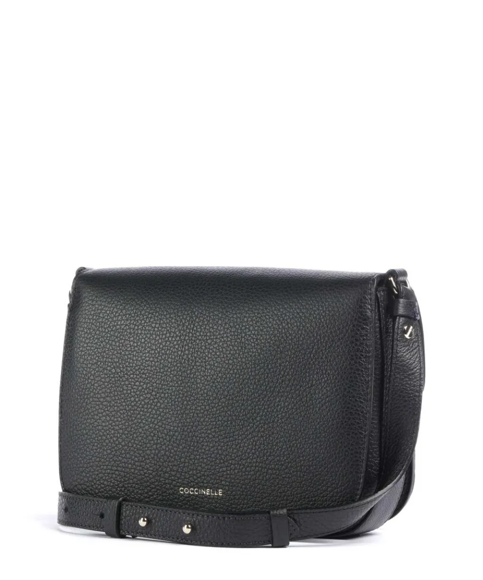 C-Me Umhängetasche genarbtes Leder schwarz