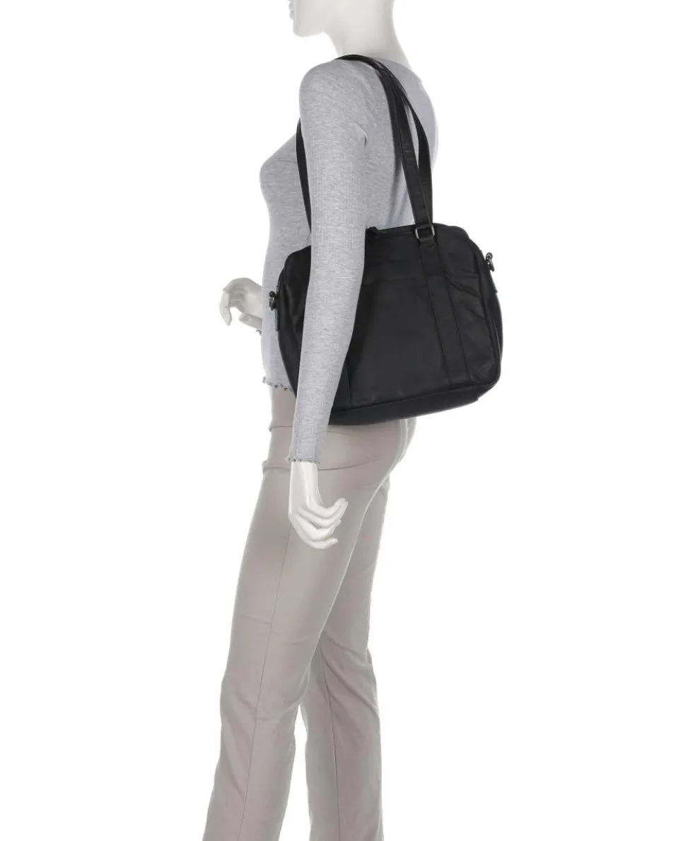 Cow Wax Pull Up Porlezza Schultertasche 10″ Pull-Up Rindsleder schwarz