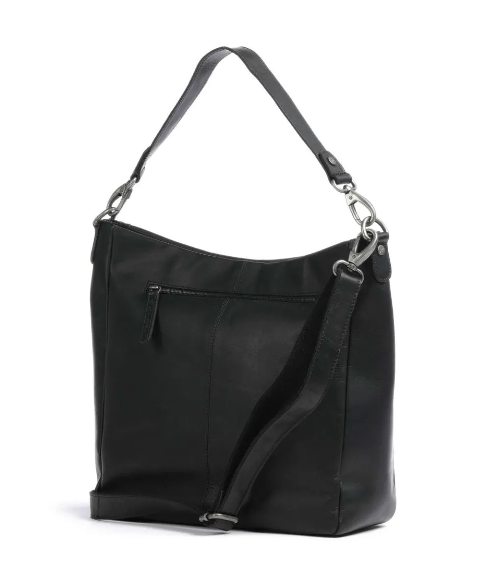 Cow Wax Pull Up Regina Beuteltasche fein genarbtes Leder schwarz