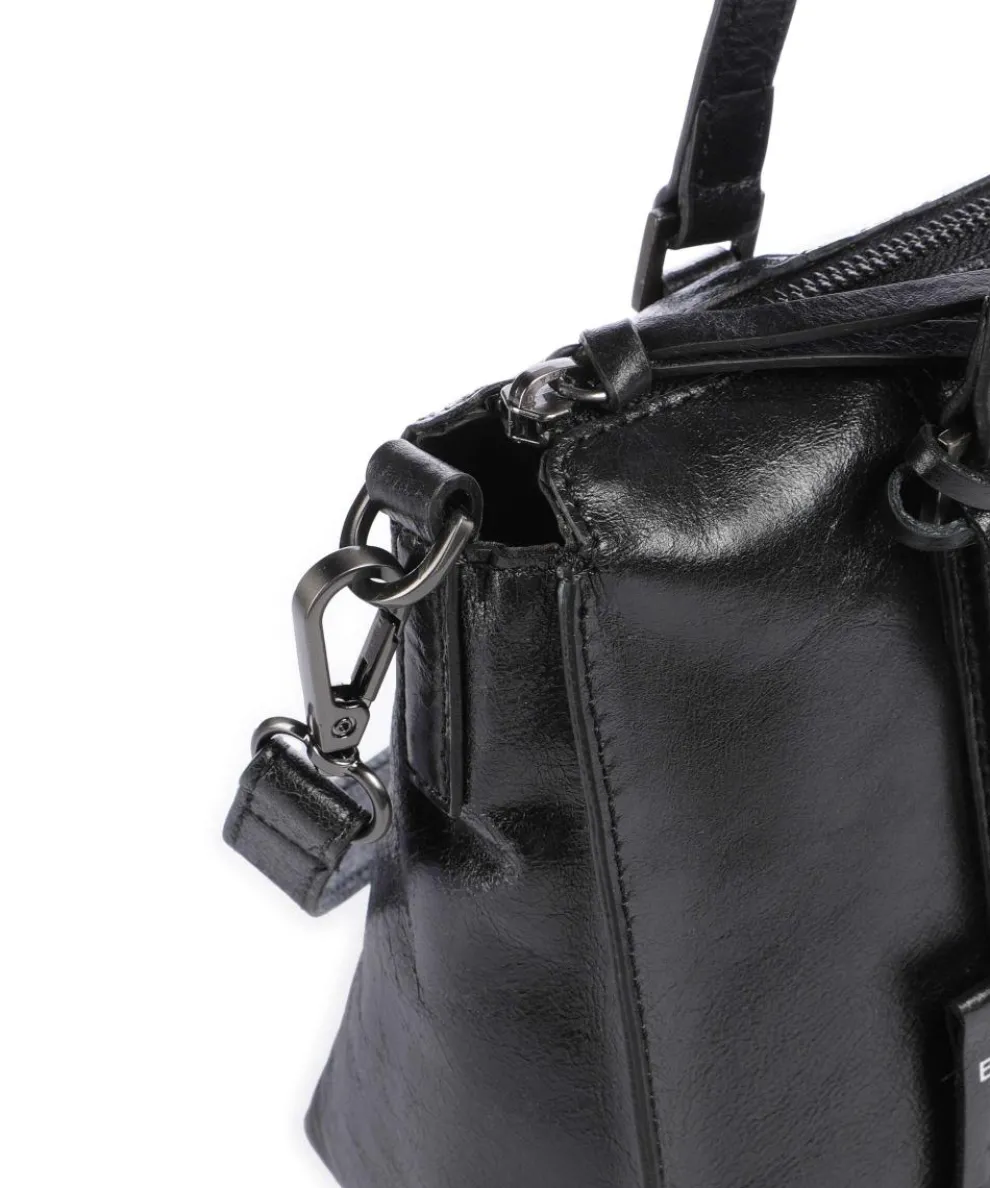 Creased Crystal Handtasche fein genarbtes Leder schwarz