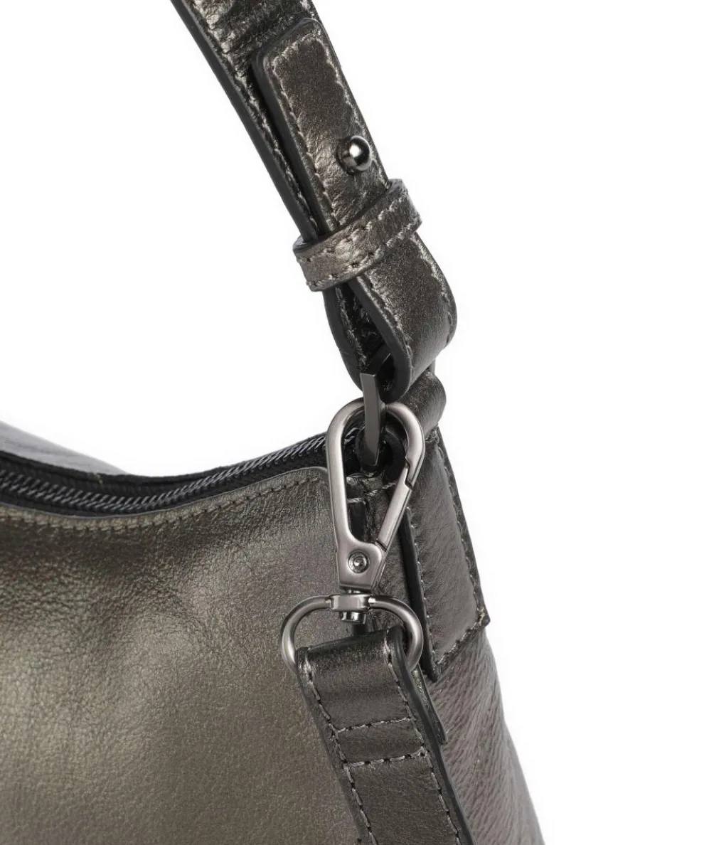 Creased Crystal Schultertasche genarbtes Leder dunkelgrau