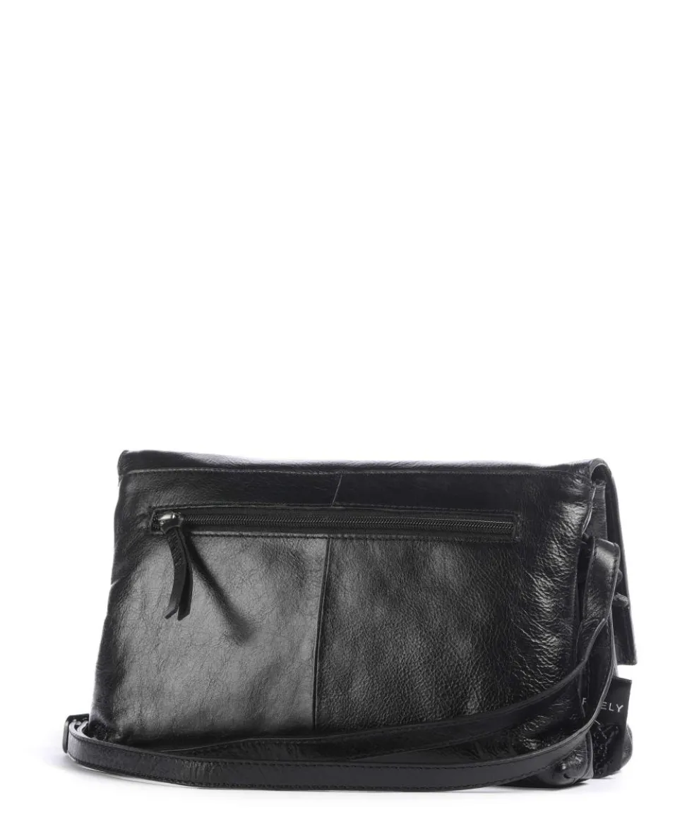 Creased Crystal Umhängetasche fein genarbtes Leder schwarz