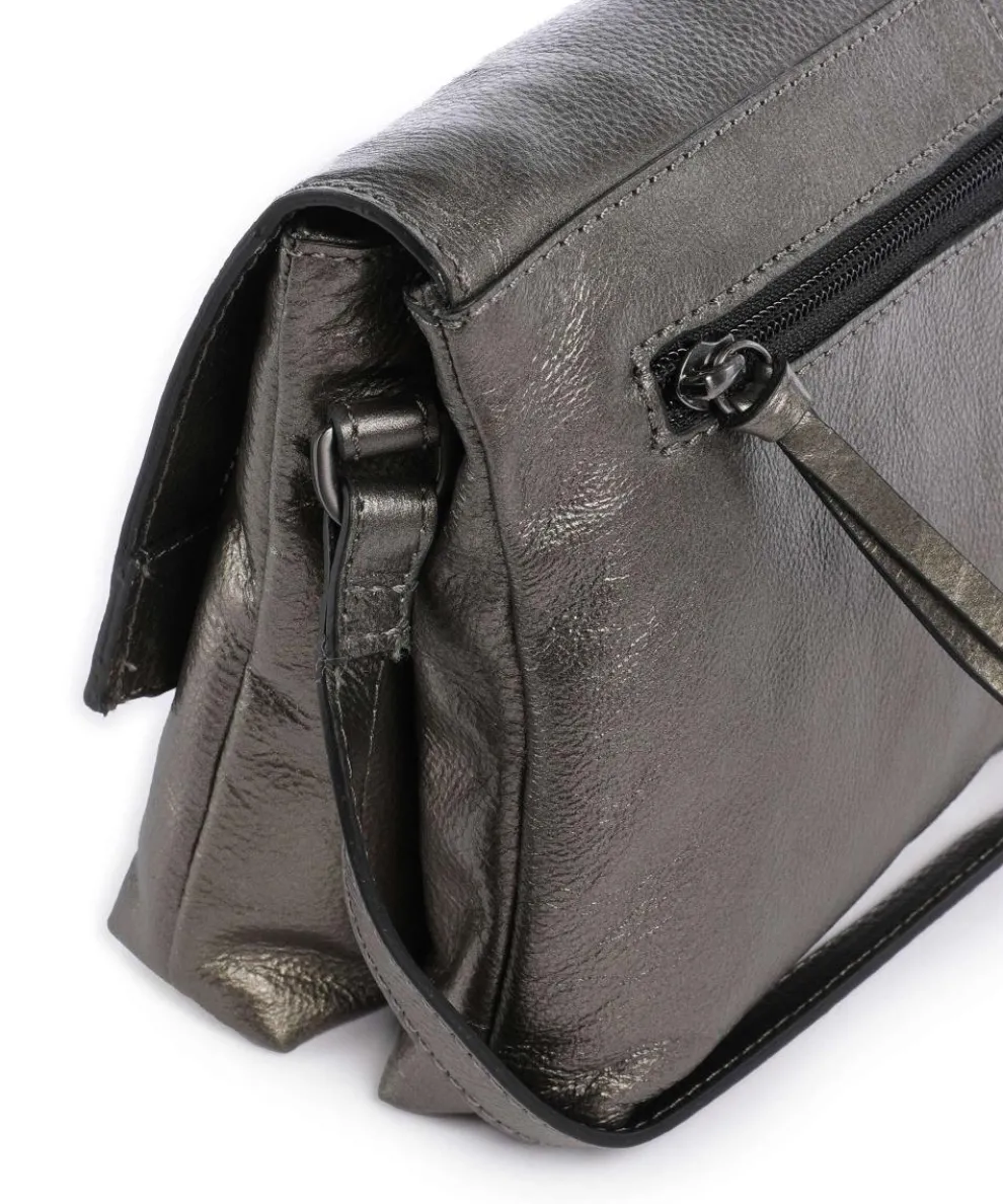 Creased Crystal Umhängetasche fein genarbtes Leder dunkelgrau