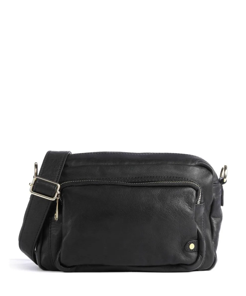 Golden Chic Umhängetasche fein genarbtes Leder schwarz