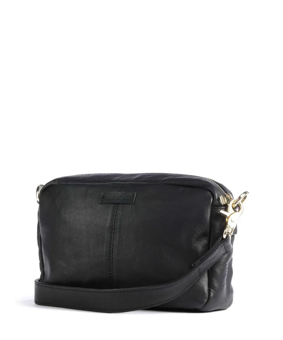 Golden Chic Umhängetasche fein genarbtes Leder schwarz