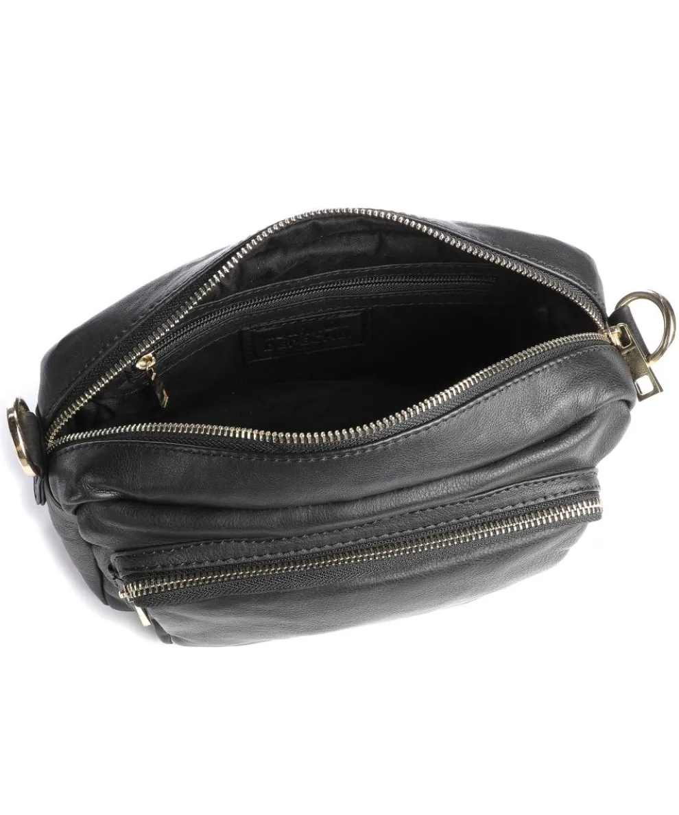 Golden Chic Umhängetasche fein genarbtes Leder schwarz