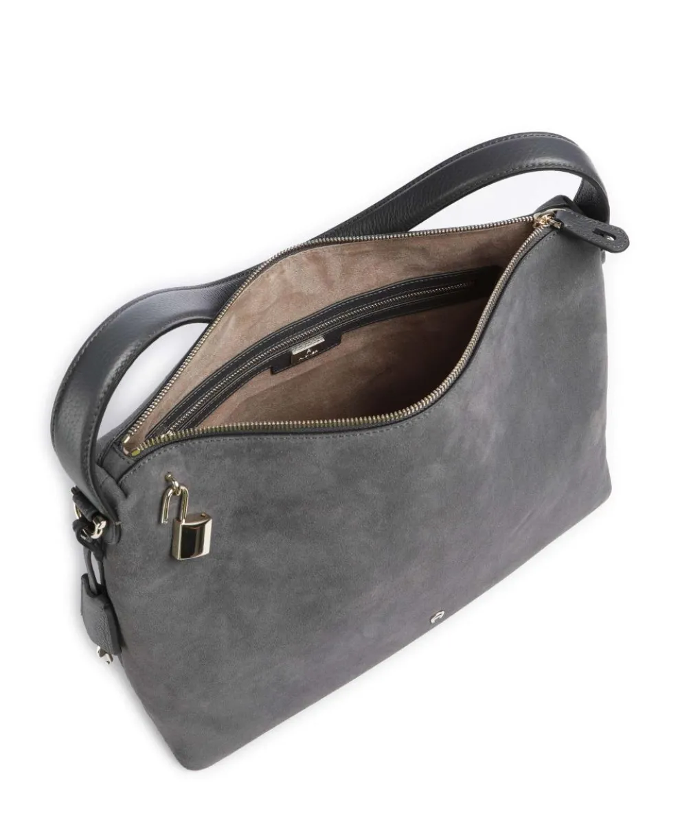 Delia L Beuteltasche aufgerautes Leder dunkelgrau