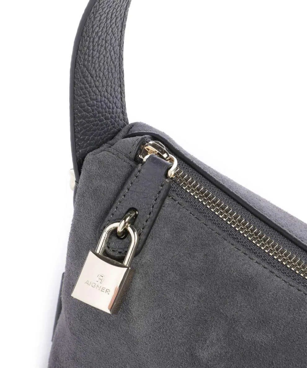 Delia S Schultertasche aufgerautes Leder dunkelgrau