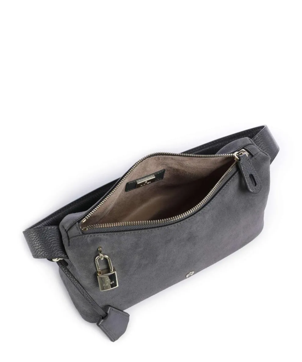 Delia S Schultertasche aufgerautes Leder dunkelgrau