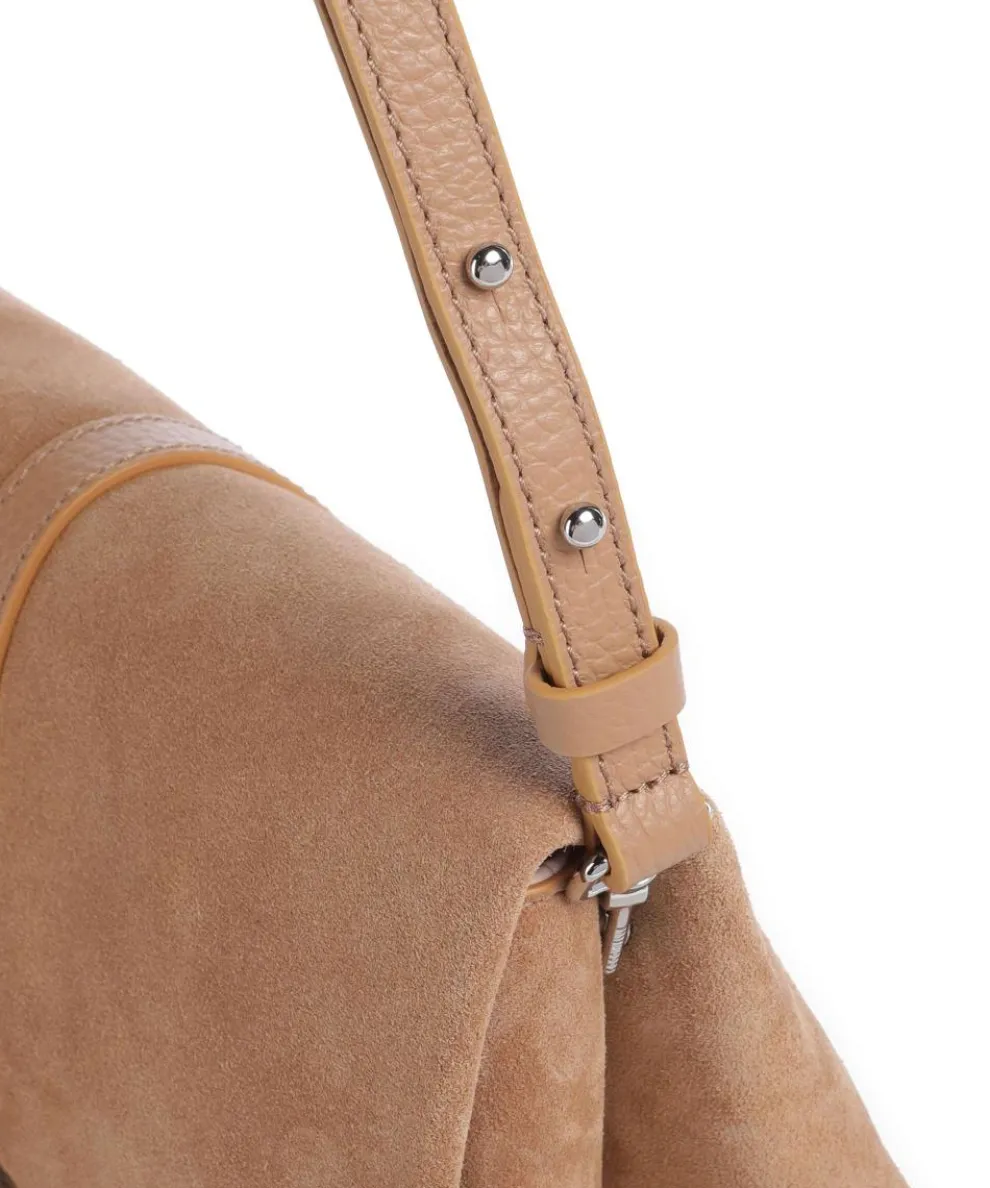 Dorian Schultertasche aufgerautes Rindsleder hellbraun