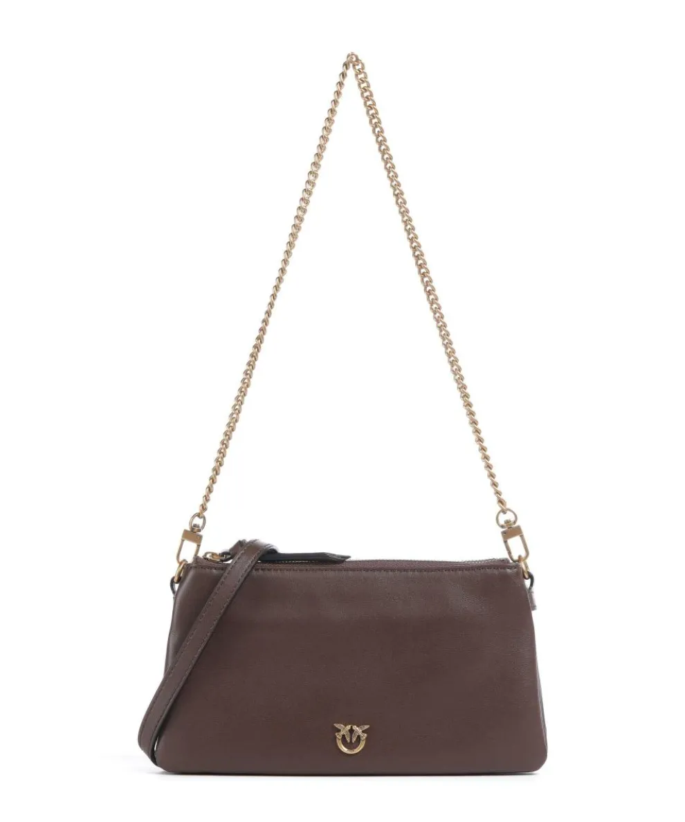 Double Mini Schultertasche fein genarbtes Kalbsleder dunkelbraun