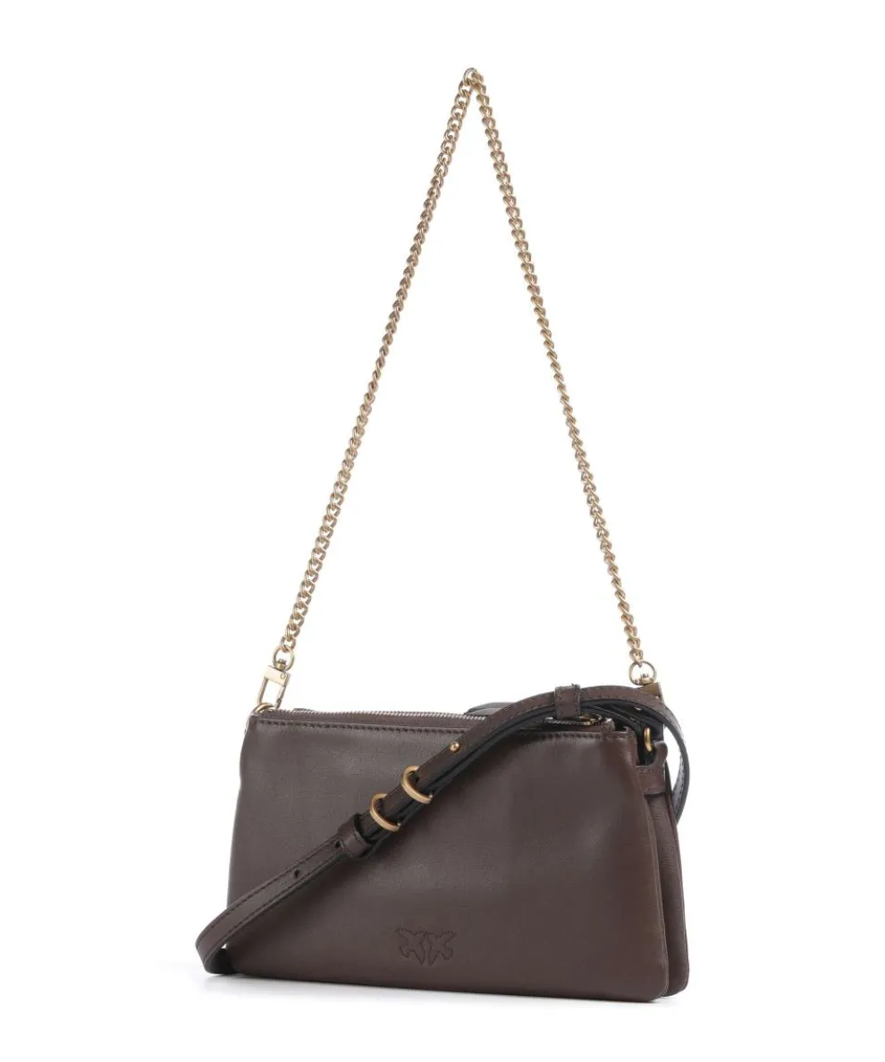 Double Mini Schultertasche fein genarbtes Kalbsleder dunkelbraun