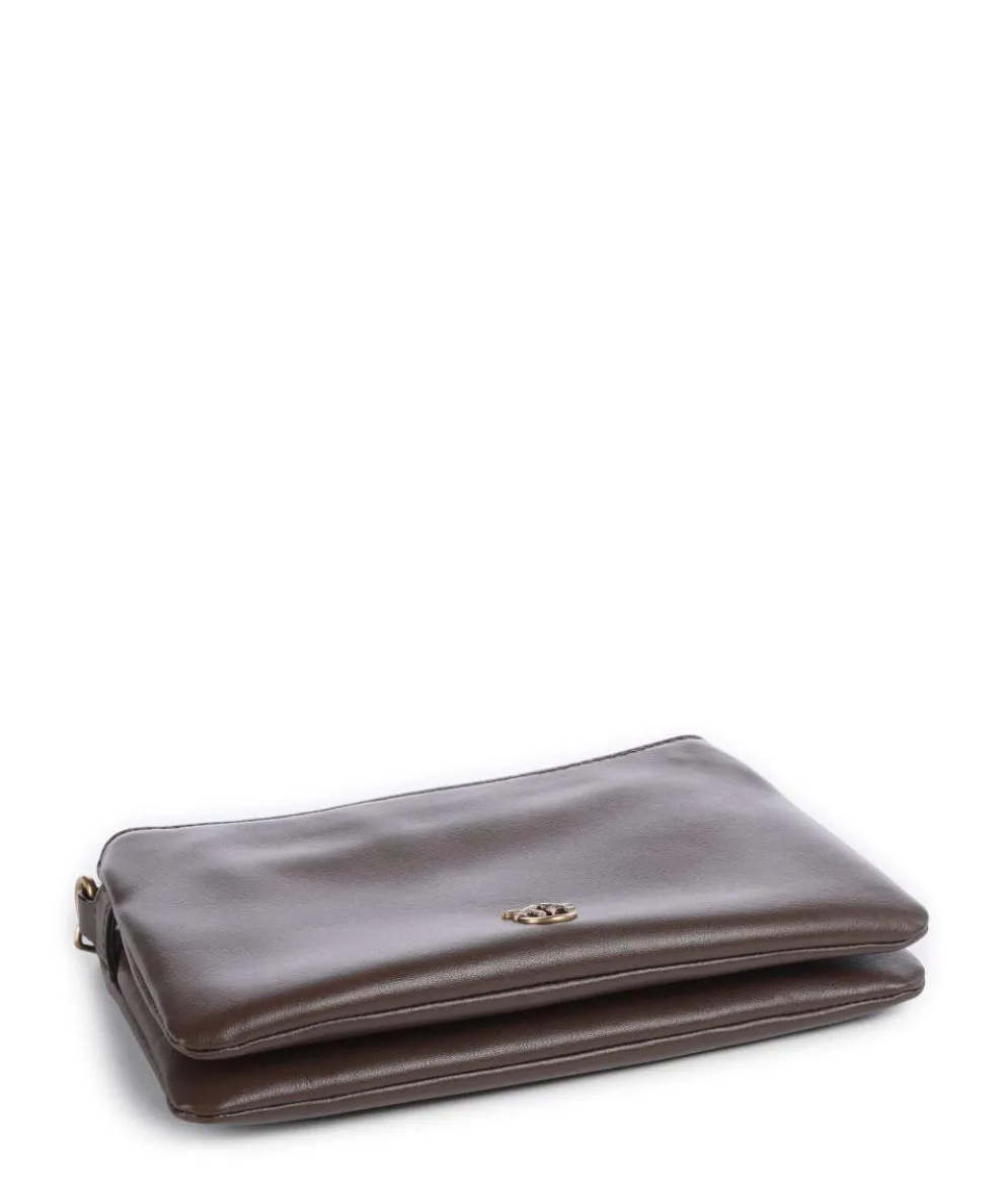 Double Mini Schultertasche fein genarbtes Kalbsleder dunkelbraun