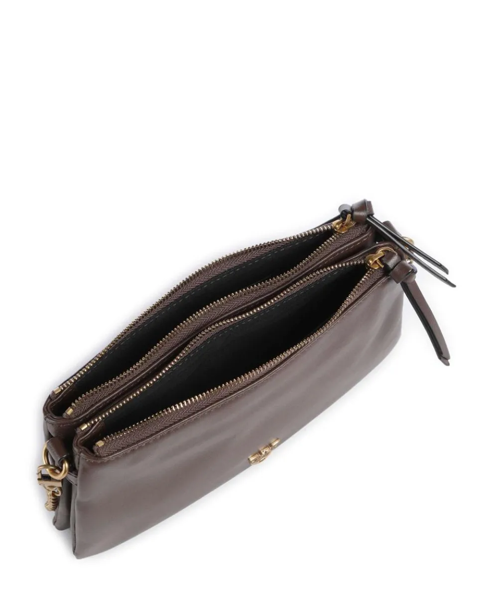 Double Mini Schultertasche fein genarbtes Kalbsleder dunkelbraun