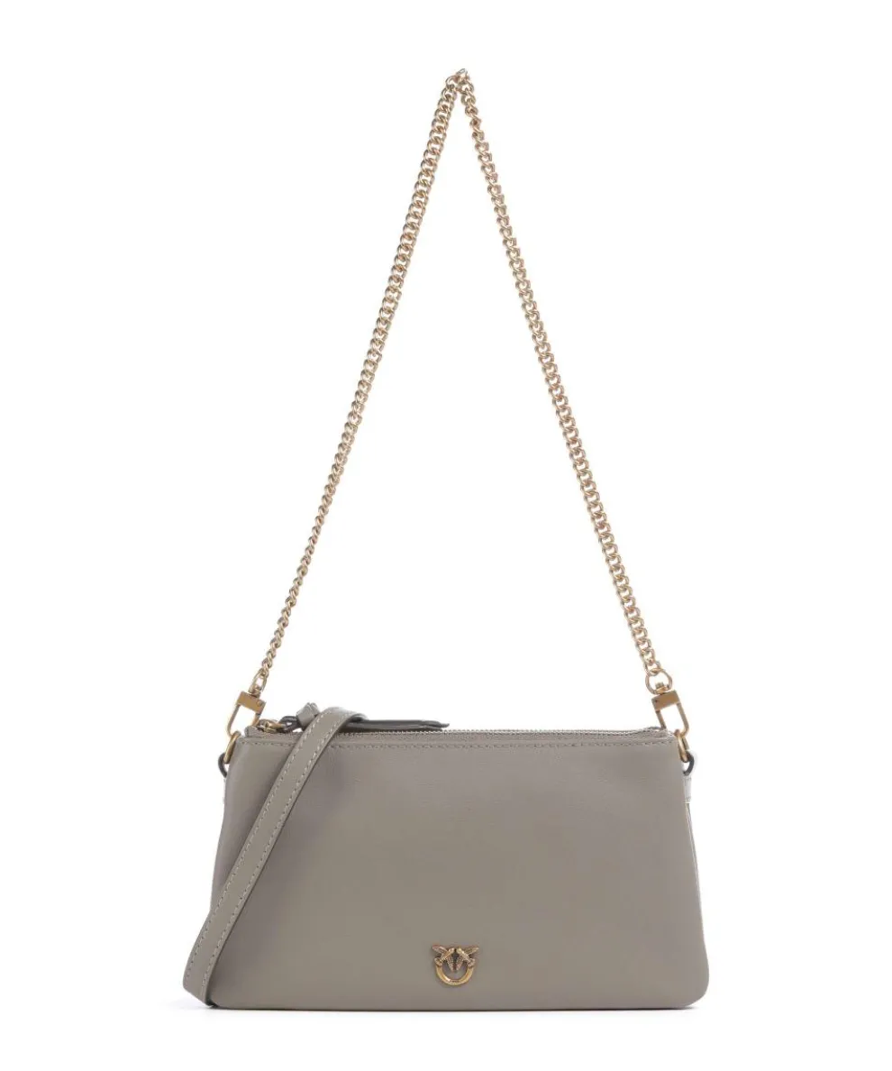 Double Mini Schultertasche fein genarbtes Kalbsleder grau