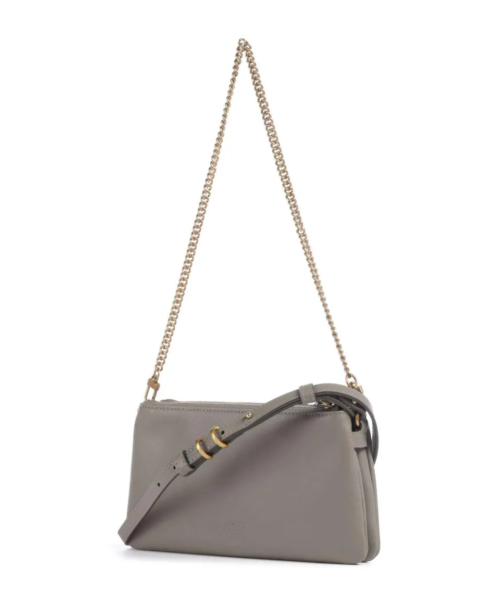 Double Mini Schultertasche fein genarbtes Kalbsleder grau