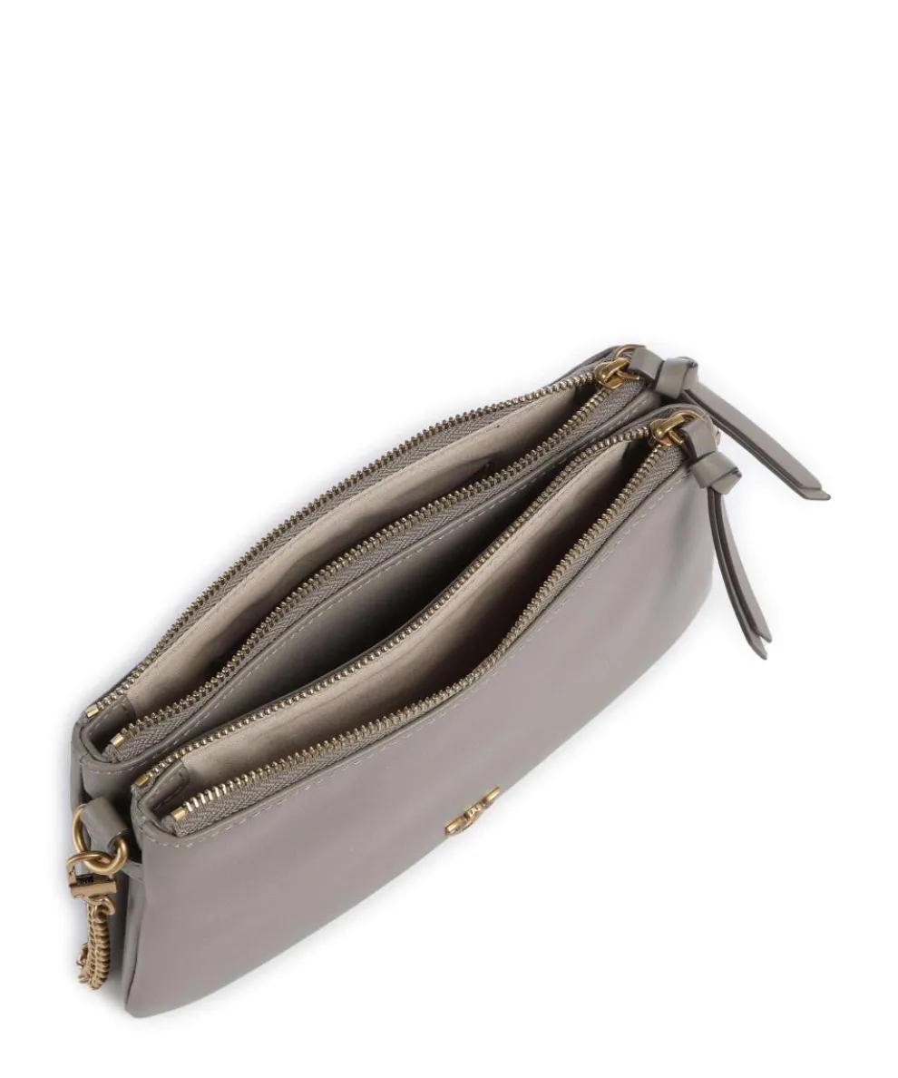 Double Mini Schultertasche fein genarbtes Kalbsleder grau