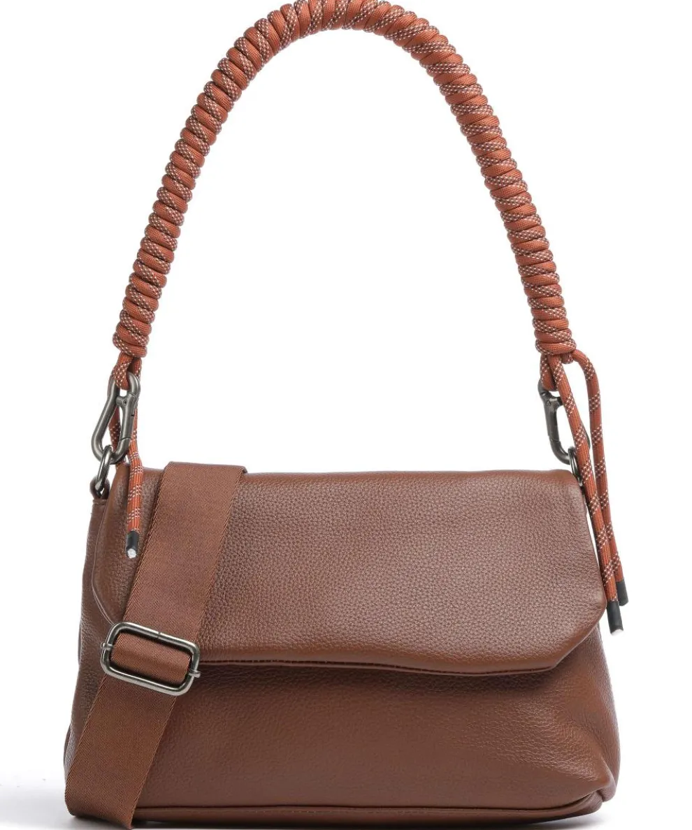 Nea Schultertasche genarbtes Leder braun