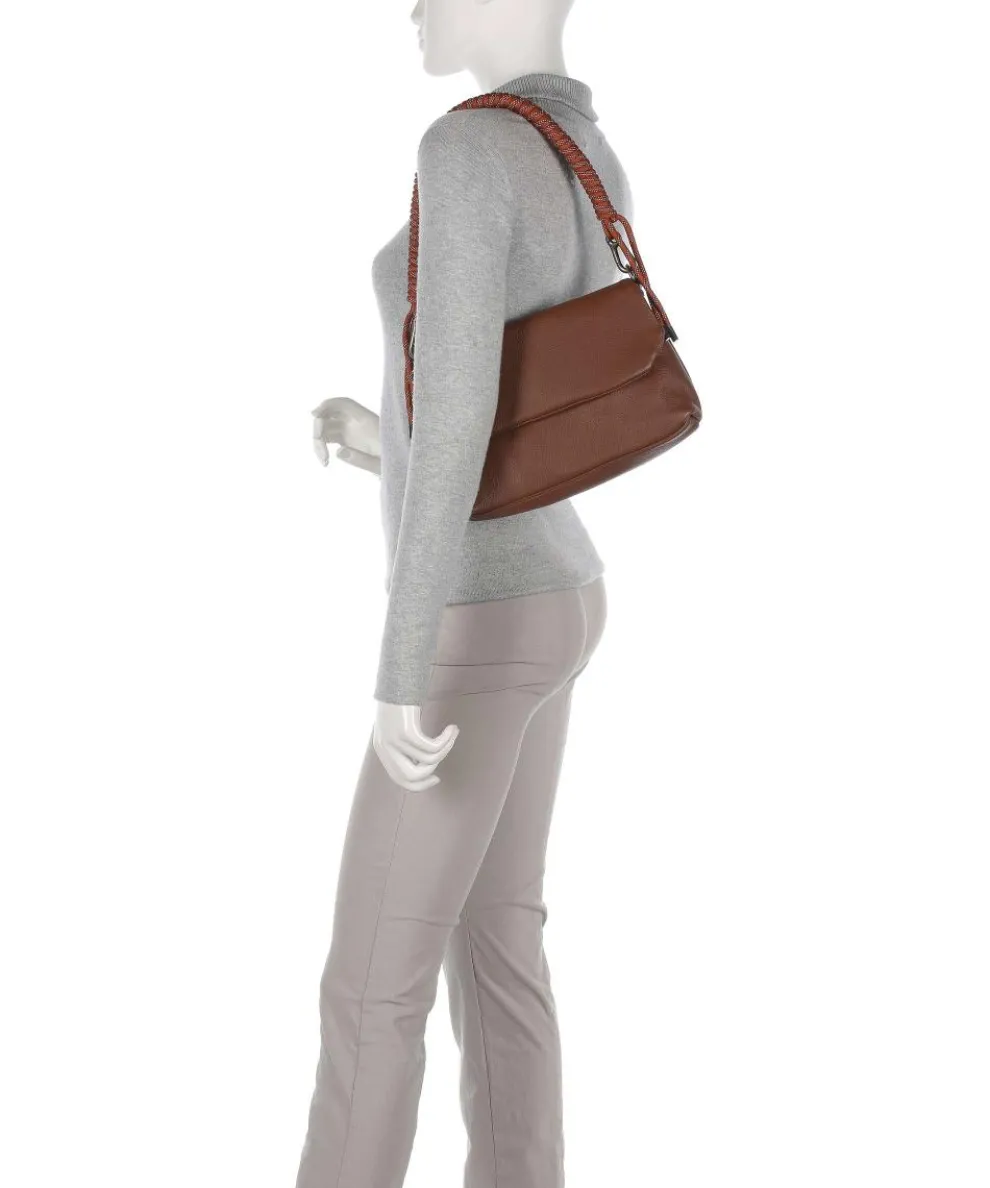 Nea Schultertasche genarbtes Leder braun
