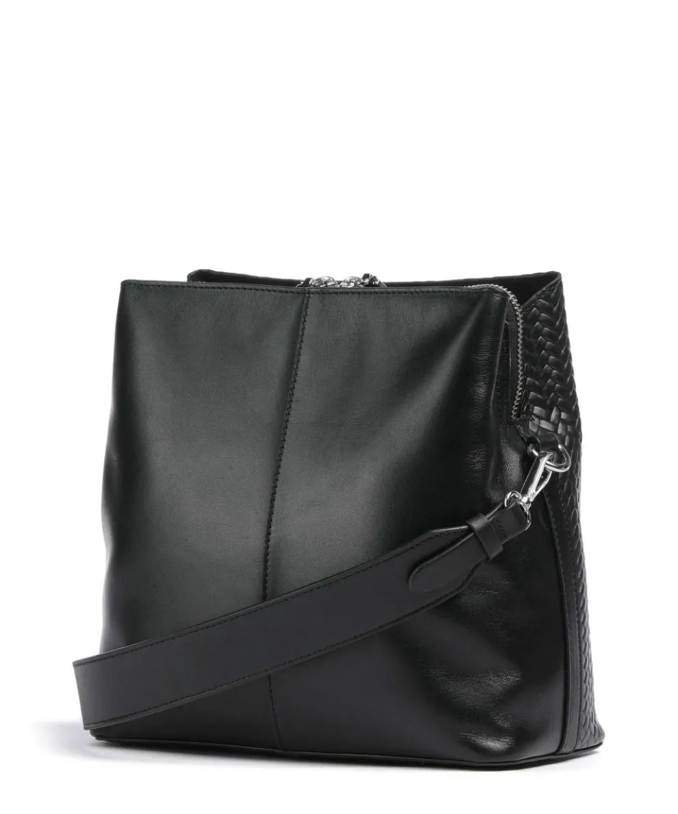 Dukes Place Umhängetasche geprägtes Rindsleder, fein genarbtes Rindsleder schwarz