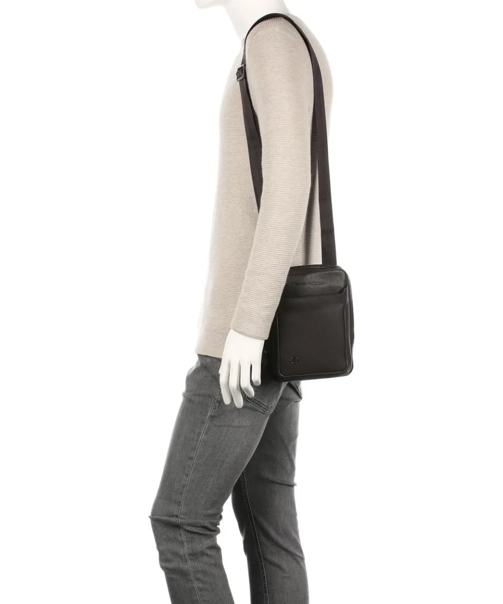 Black Square Umhängetasche genarbtes Rindsleder dunkelbraun