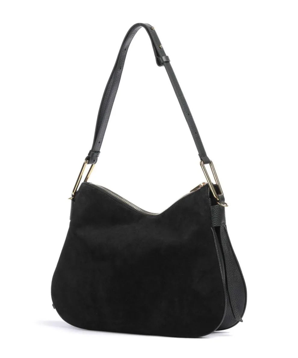 Magie Suede Beuteltasche aufgerautes Leder, genarbtes Leder schwarz