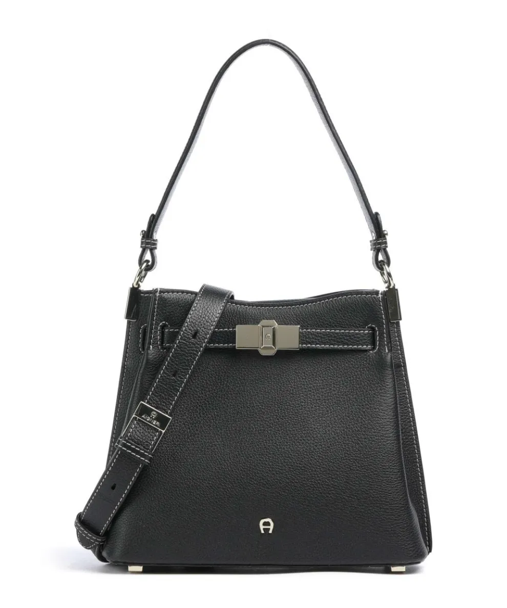 Farah M Beuteltasche genarbtes Rindsleder schwarz