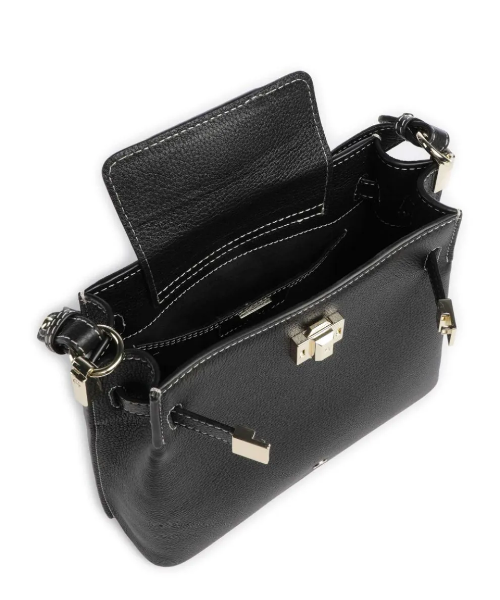 Farah M Beuteltasche genarbtes Rindsleder schwarz