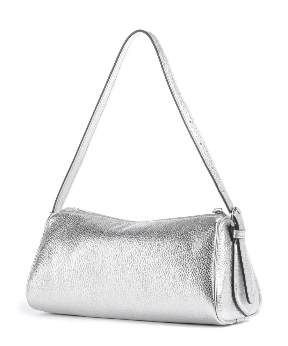 Shimmer Agnes Schultertasche genarbtes Leder silber