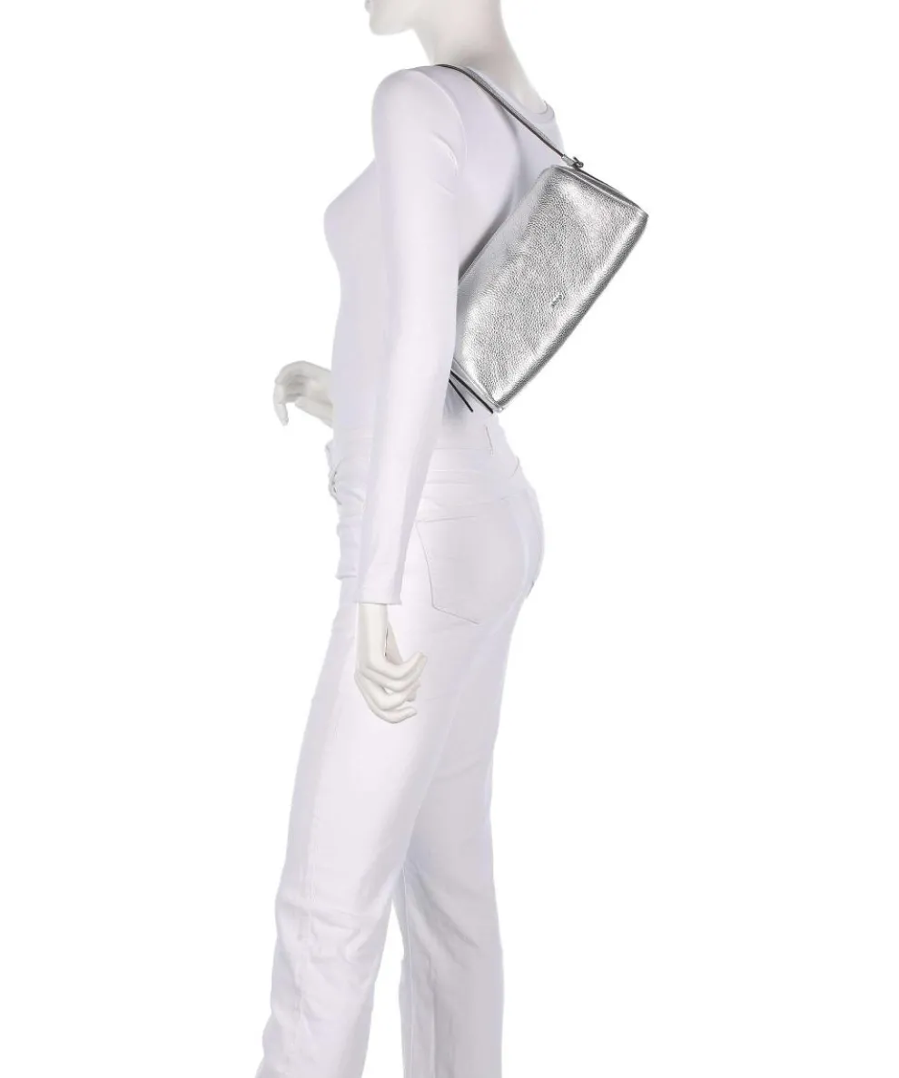Shimmer Agnes Schultertasche genarbtes Leder silber