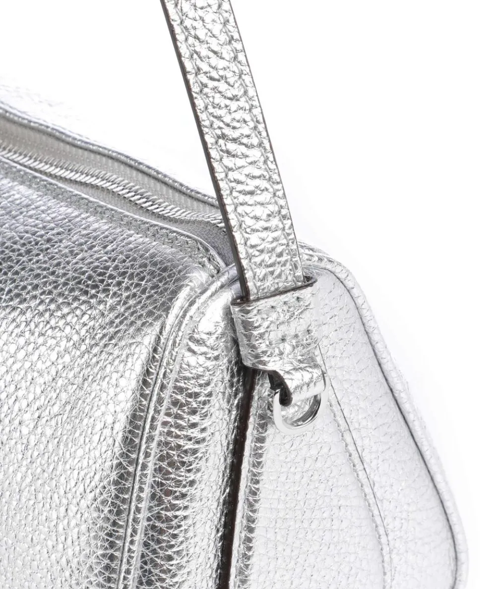 Shimmer Agnes Schultertasche genarbtes Leder silber