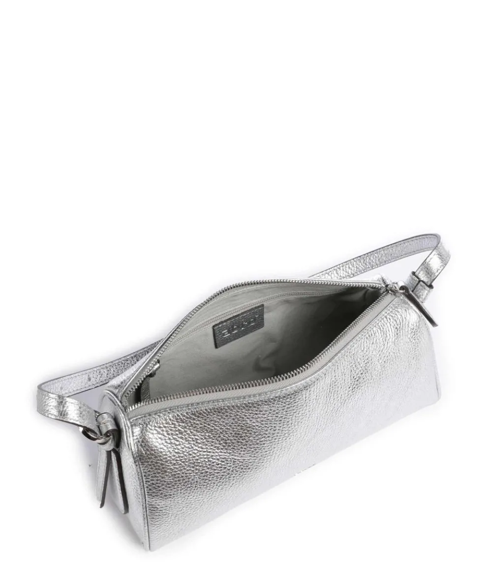 Shimmer Agnes Schultertasche genarbtes Leder silber