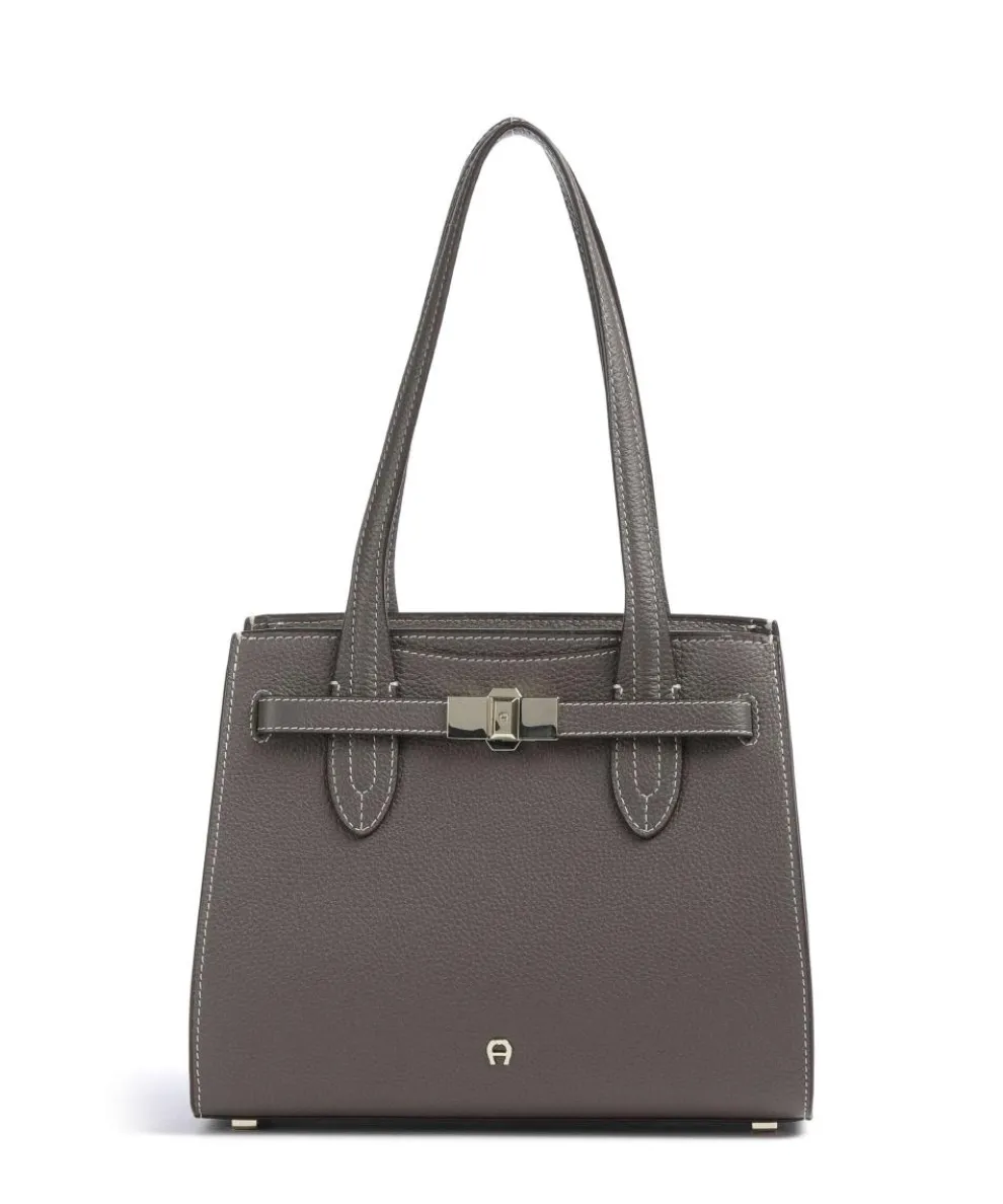 Farah M Schultertasche genarbtes Rindsleder taupe