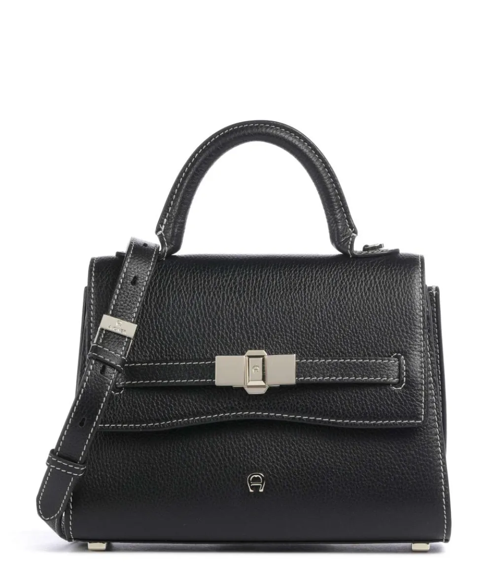 Farah S Handtasche genarbtes Rindsleder schwarz