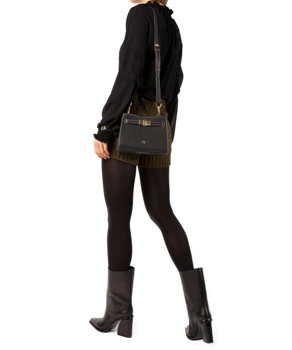 Farah S Umhängetasche genarbtes Rindsleder schwarz